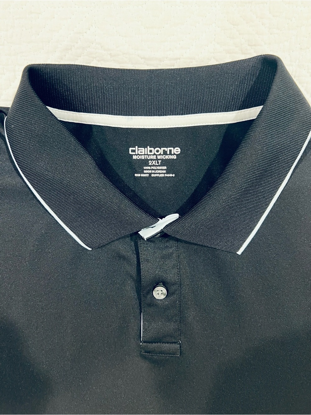 Claiborne Moisture Wicking Men’s 2XLT Black White Performance Golf Polo Shirt